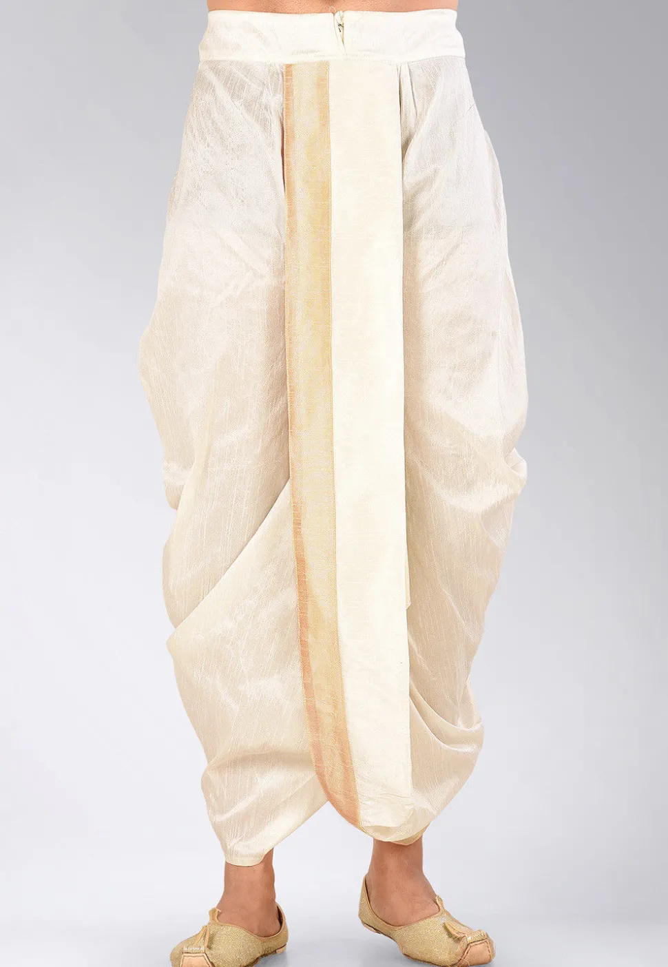 Contrast Border Dupion Silk Dhoti Pant in Cream