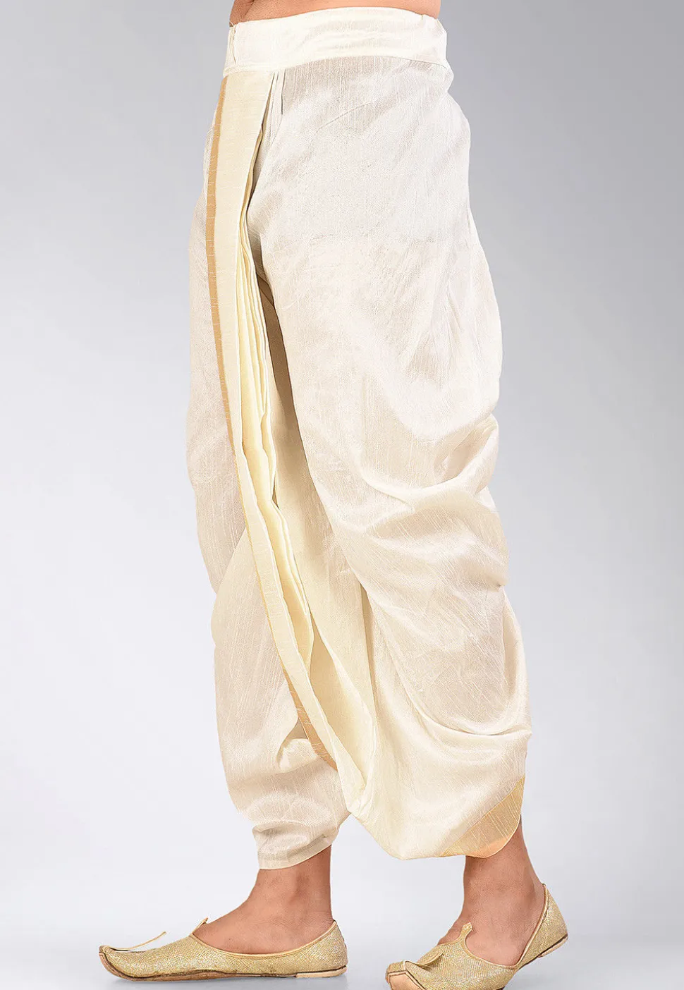 Contrast Border Dupion Silk Dhoti Pant in Cream