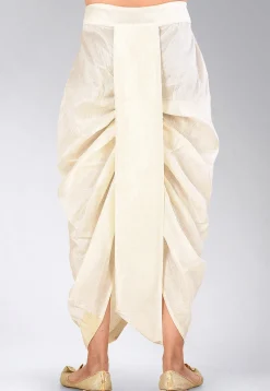 Contrast Border Dupion Silk Dhoti Pant in Cream