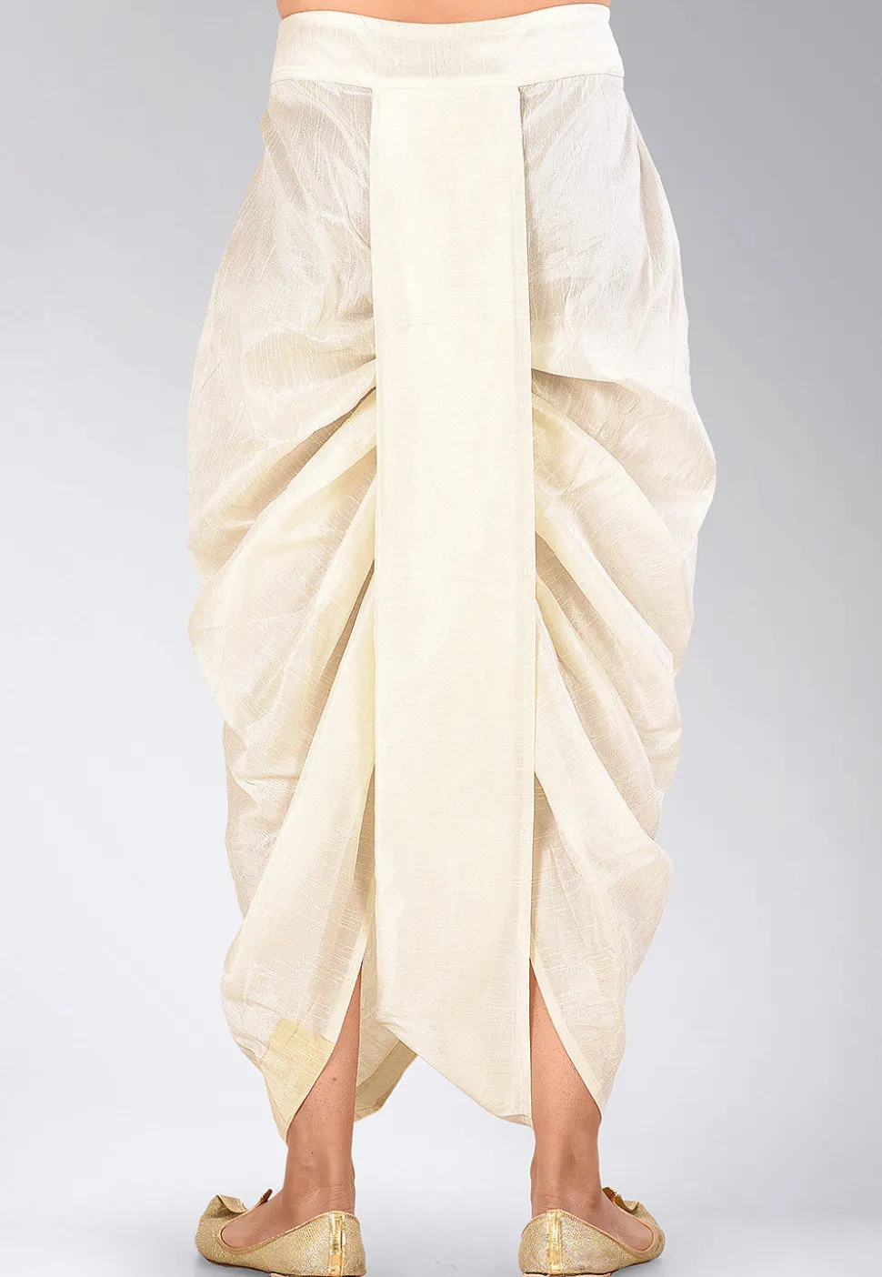 Contrast Border Dupion Silk Dhoti Pant in Cream