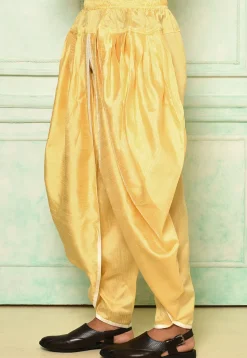 Contrast Border Dupion Silk Rajwara Dhoti Pant in Light Yellow