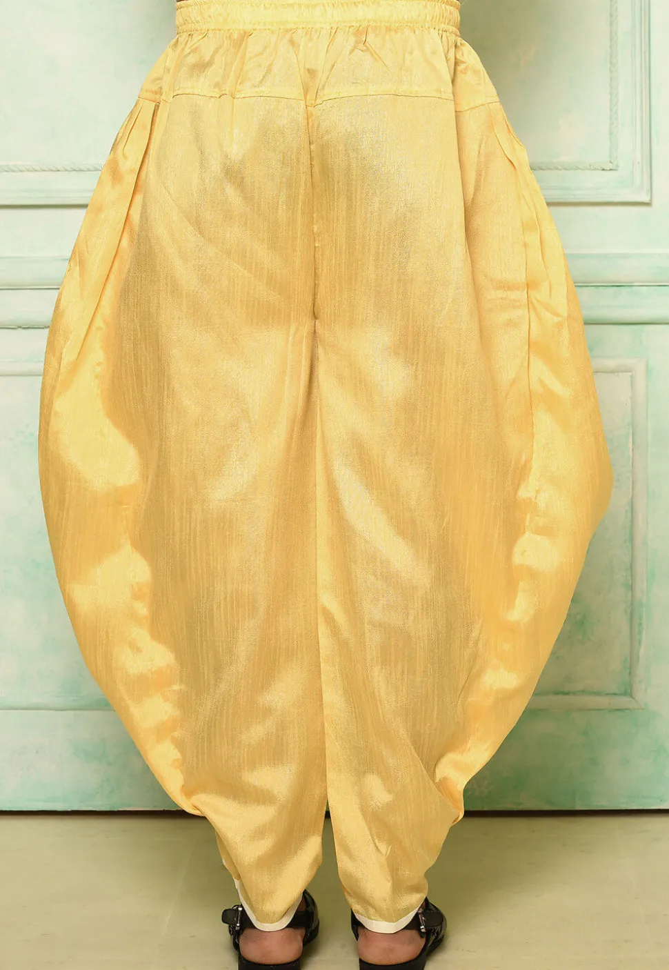 Contrast Border Dupion Silk Rajwara Dhoti Pant in Light Yellow