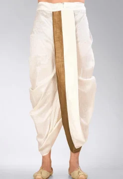 Contrast Border Dupion Silk Dhoti Pant in Cream
