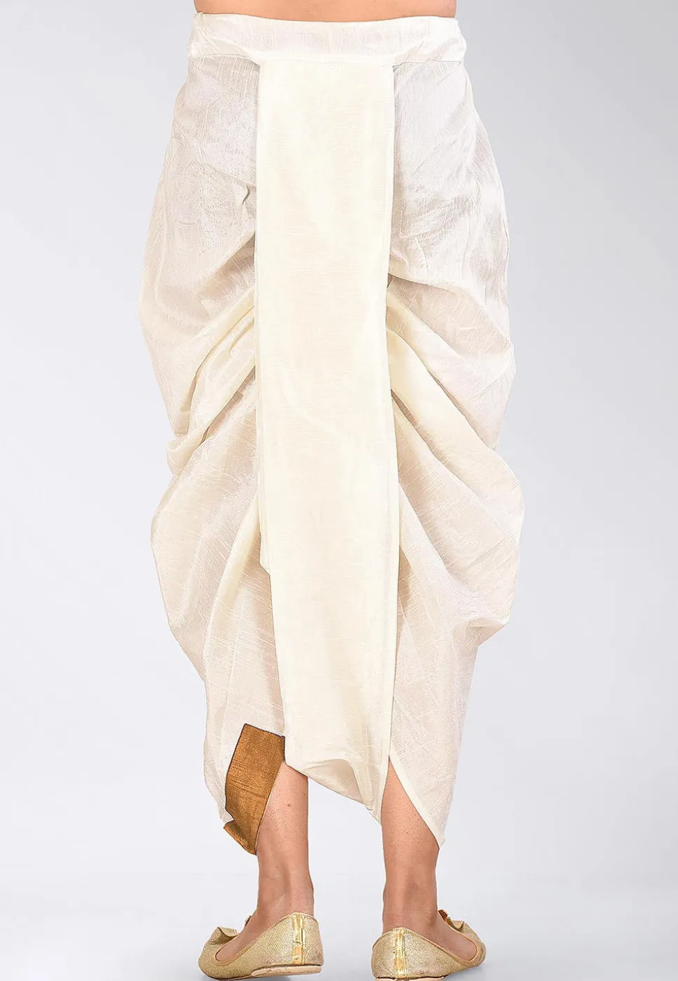 Contrast Border Dupion Silk Dhoti Pant in Cream