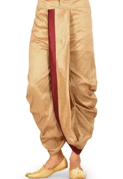 Contrast Border Dupion Silk Dhoti in Dark Beige