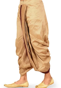 Contrast Border Dupion Silk Dhoti in Dark Beige