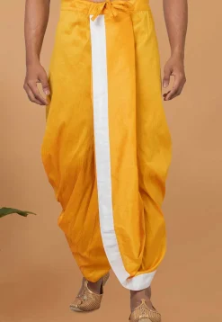 Contrast Border Dupion Silk Dhoti Pant in Yellow