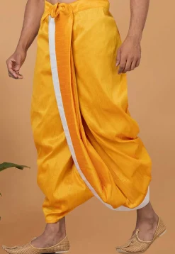 Contrast Border Dupion Silk Dhoti Pant in Yellow