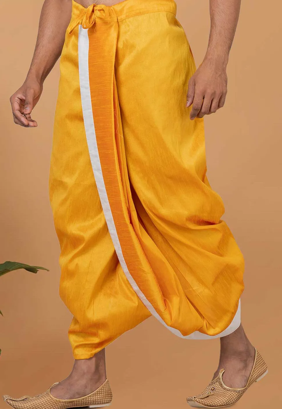 Contrast Border Dupion Silk Dhoti Pant in Yellow