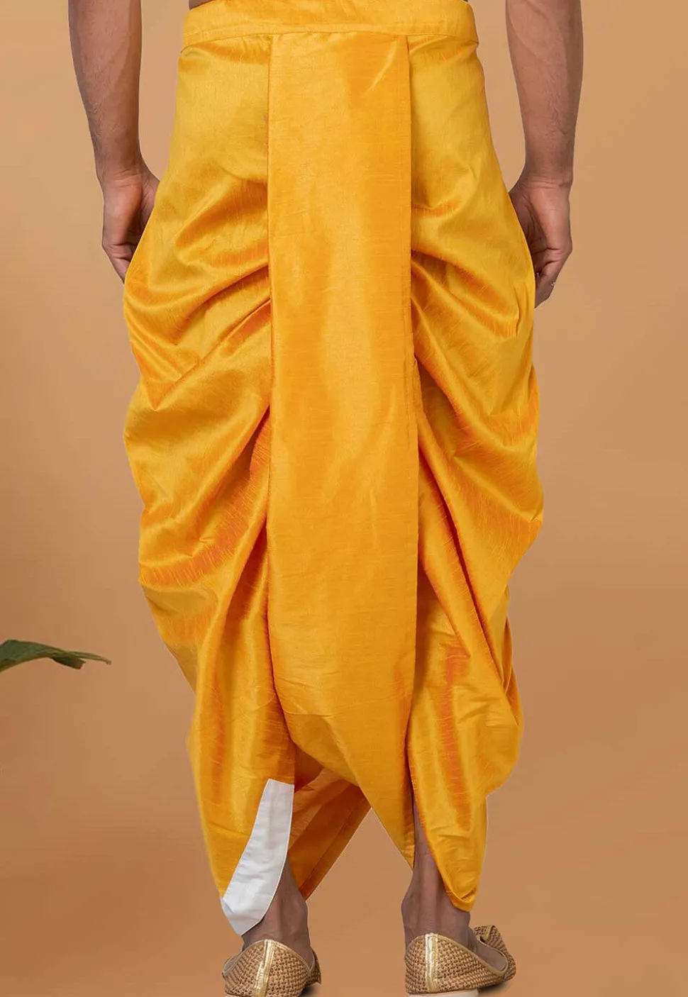 Contrast Border Dupion Silk Dhoti Pant in Yellow