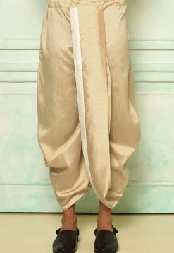 Contrast Border Dupion Silk Dhoti Pant in Beige