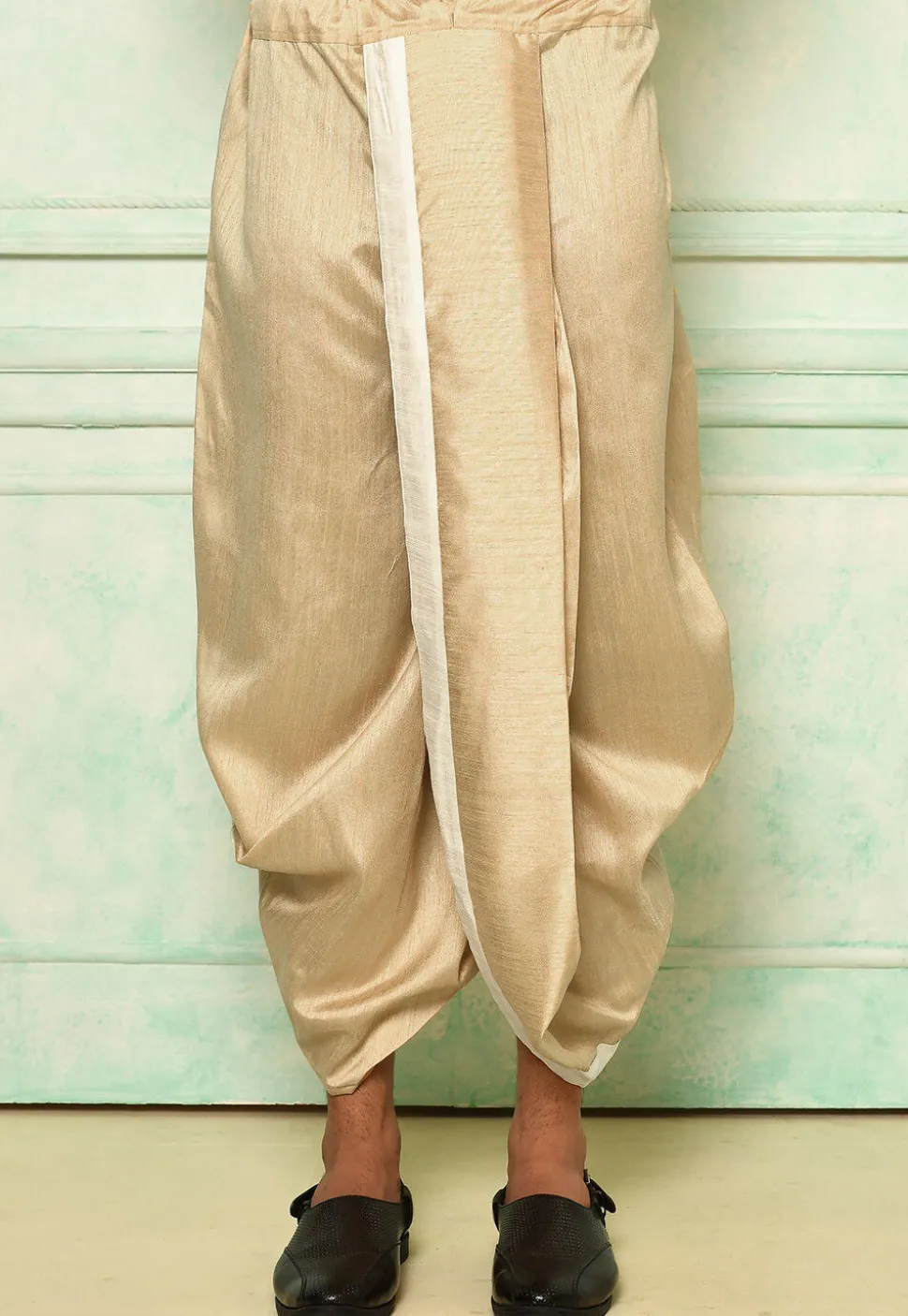 Contrast Border Dupion Silk Dhoti Pant in Beige