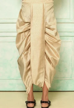 Contrast Border Dupion Silk Dhoti Pant in Beige