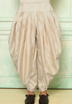 Contrast Border Dupion Silk Rajwara Dhoti Pant in Light Beige