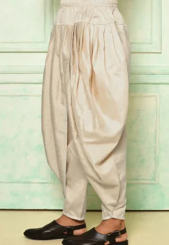 Contrast Border Dupion Silk Rajwara Dhoti Pant in Light Beige