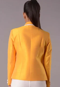 Contrast Border Dupion Silk Jacket in Mustard