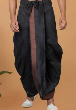 Contrast Border Dupion Silk Dhoti Pant in Black