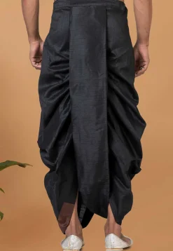 Contrast Border Dupion Silk Dhoti Pant in Black
