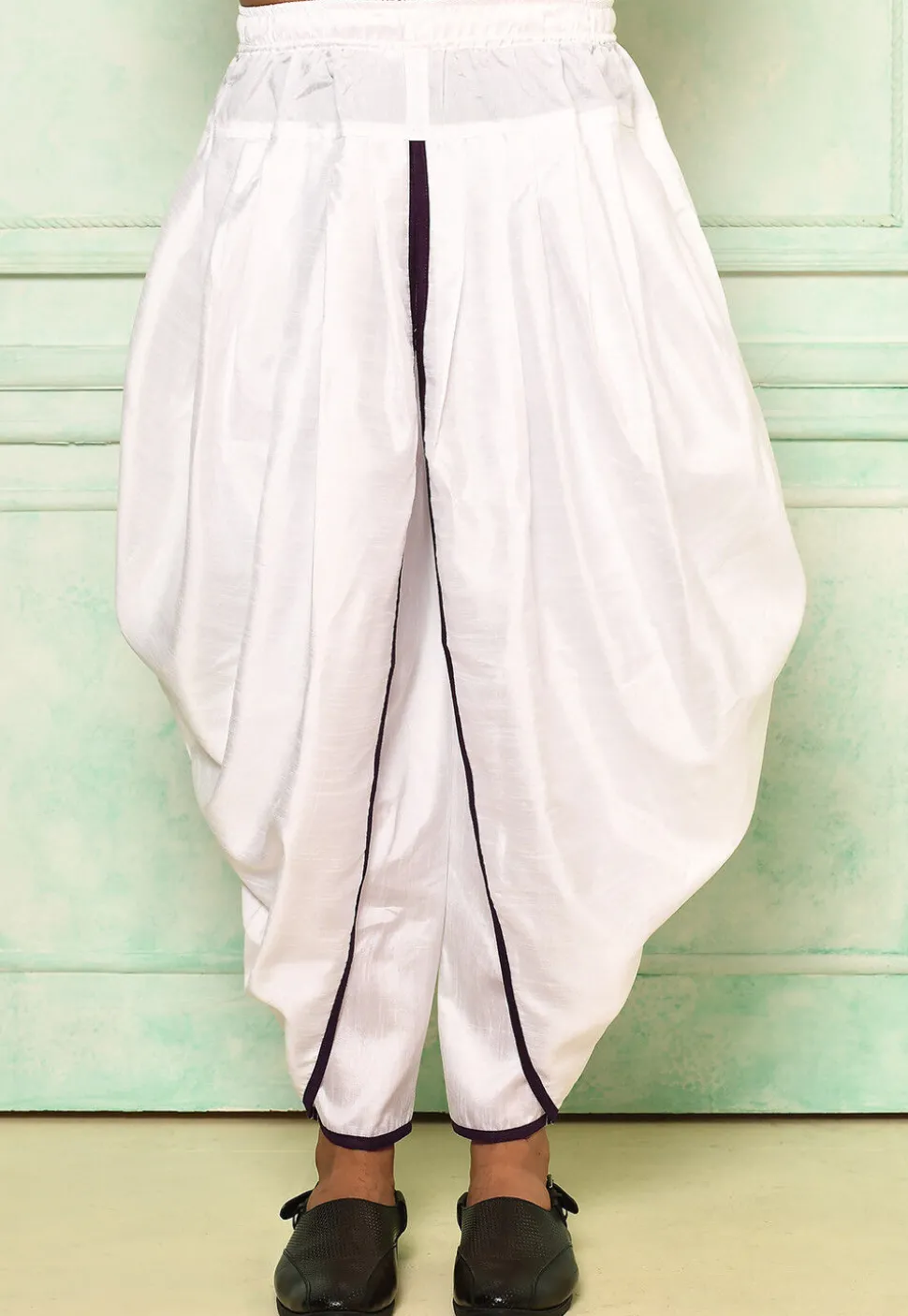 Contrast Border Dupion Silk Rajwara Dhoti Pant in White