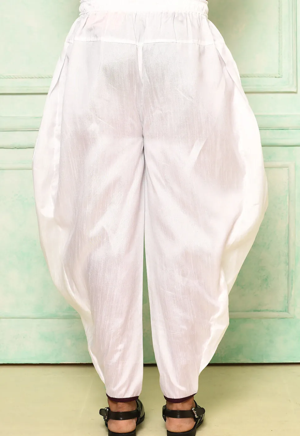 Contrast Border Dupion Silk Rajwara Dhoti Pant in White