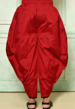 Contrast Border Dupion Silk Rajwara Dhoti Pant in Red