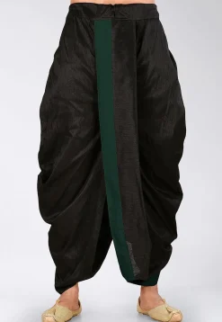 Contrast Border Dupion Silk Dhoti Pant in Black