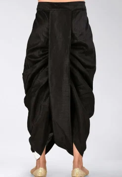 Contrast Border Dupion Silk Dhoti Pant in Black