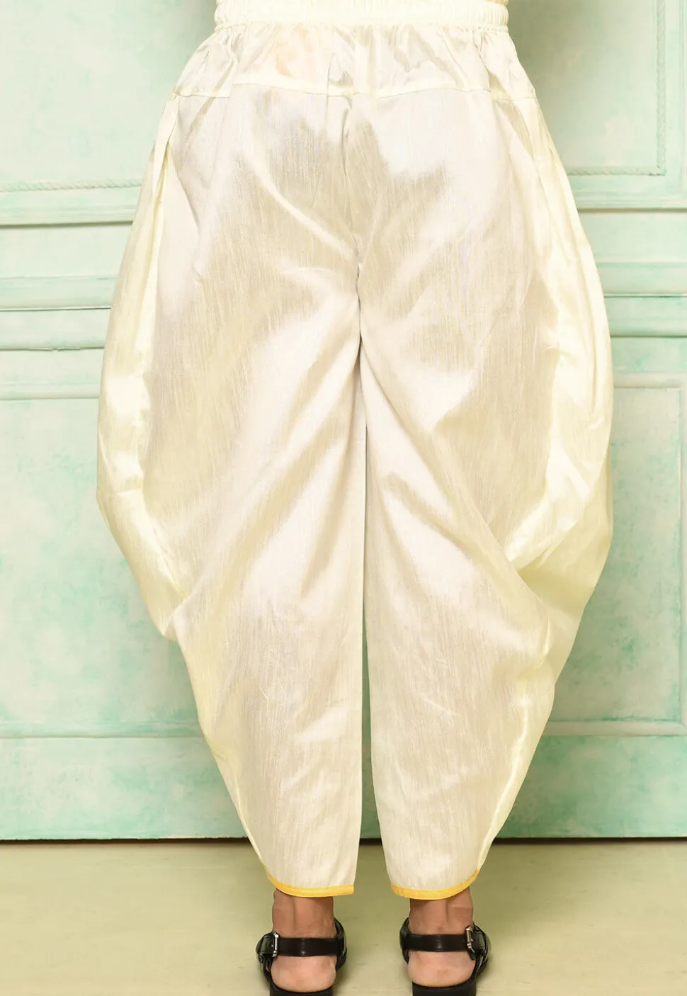 Contrast Border Dupion Silk Rajwara Dhoti Pant in Cream