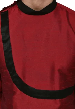 Contrast Border Dupion Silk Dhoti Kurta in Maroon