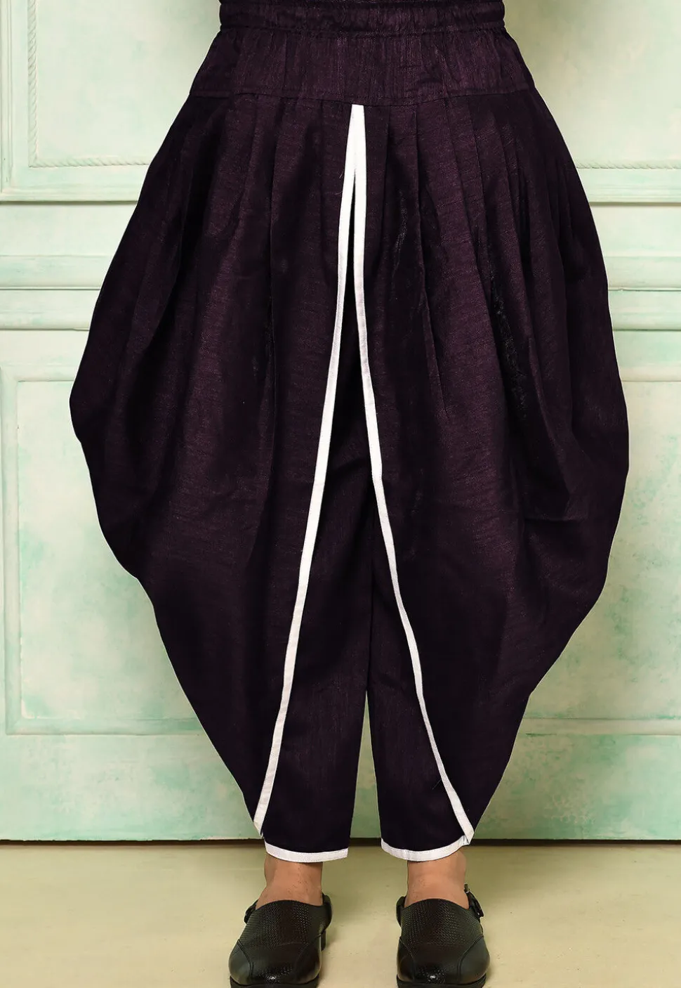 Contrast Border Dupion Silk Rajwara Dhoti Pant in Violet