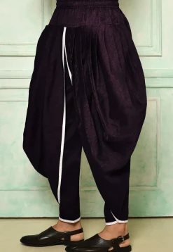 Contrast Border Dupion Silk Rajwara Dhoti Pant in Violet
