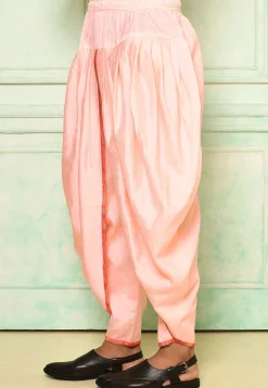 Contrast Border Dupion Silk Rajwara Dhoti Pant in Peach