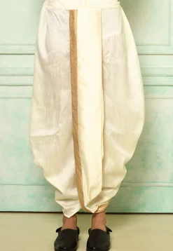 Contrast Border Dupion Silk Dhoti Pant in Cream