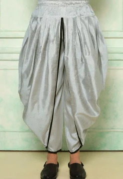 Contrast Border Dupion Silk Rajwara Dhoti Pant in Grey