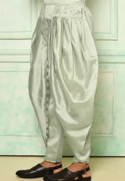 Contrast Border Dupion Silk Rajwara Dhoti Pant in Pastel Green