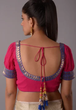 Contrast Border Georgette Blouse in Magenta