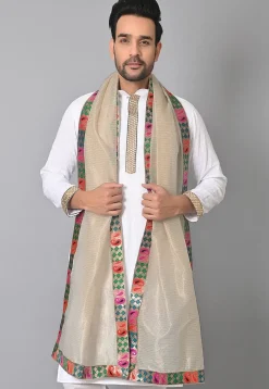 Contrast Border Kota Silk Dupatta in Off White
