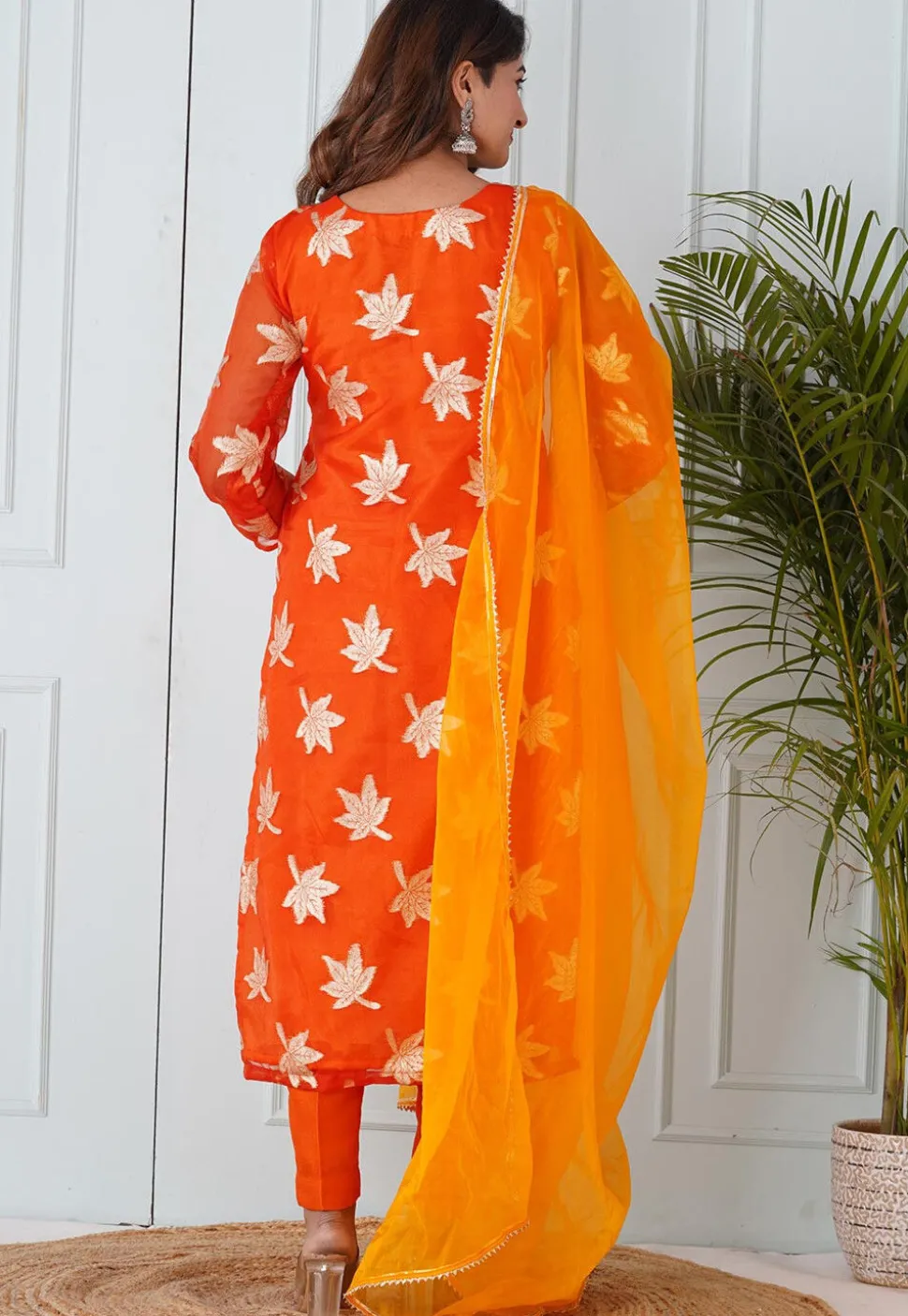 Contrast Border Organza Dupatta in Mustard