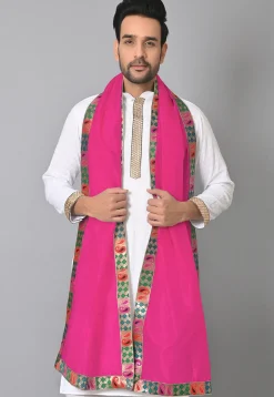 Contrast Border Pure Kota Tissue Men Dupatta in Fuchsia