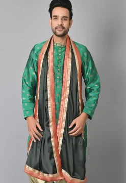 Contrast Border Satin Dupatta in Dark Green