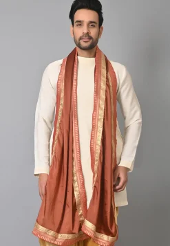 Contrast Border Satin Dupatta in Rust