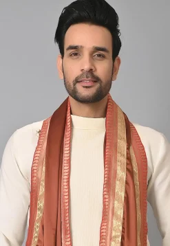 Contrast Border Satin Dupatta in Rust