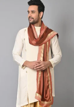 Contrast Border Satin Dupatta in Rust
