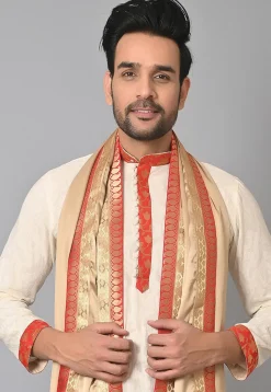 Contrast Border Satin Dupatta in Beige