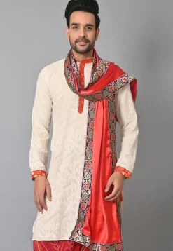 Contrast Border Satin Dupatta in Red