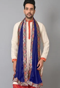 Contrast Border Satin Men Dupatta in Navy Blue
