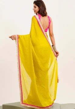 Contrast Border Tissue Silk Saree in Yellow