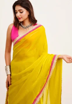 Contrast Border Tissue Silk Saree in Yellow