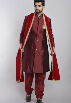 Contrast Border Velvet Dupatta in Red