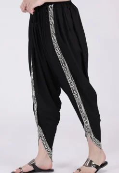 Contrast Border Viscose Cotton Dhoti Pant in Black